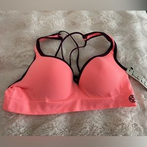 NWT -Nicole Miller Marrakech Melon Neón sports bra with eggplant purple lining
